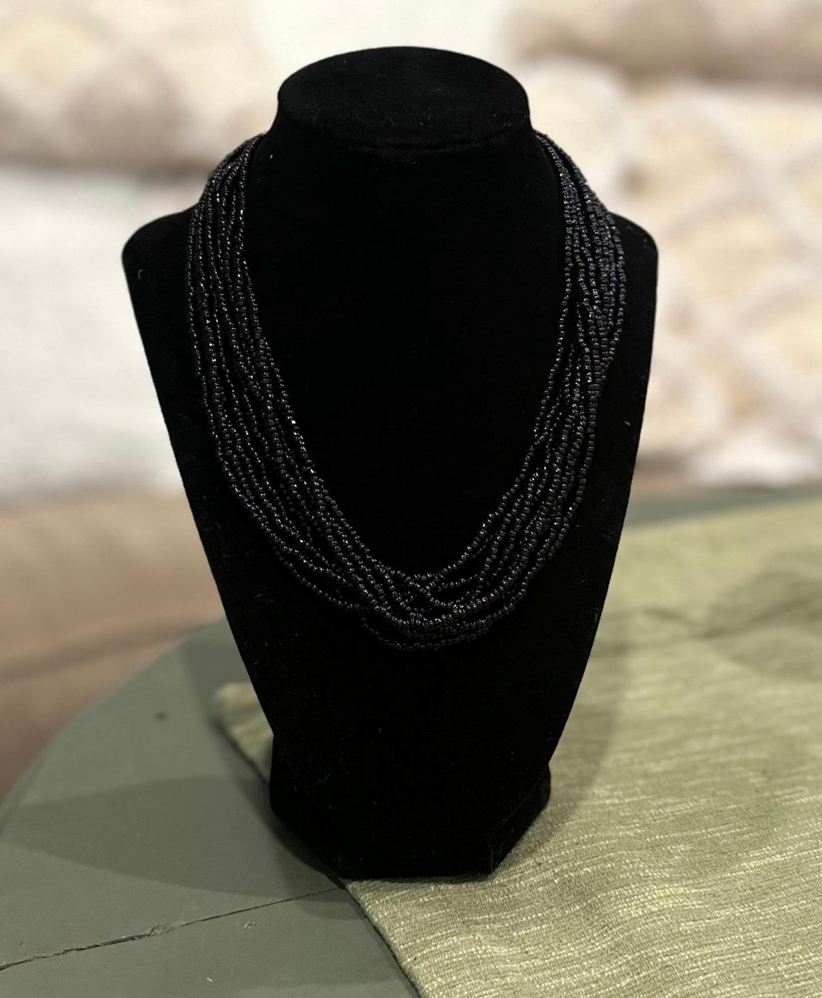 Trifari Black Seed Bead Necklace