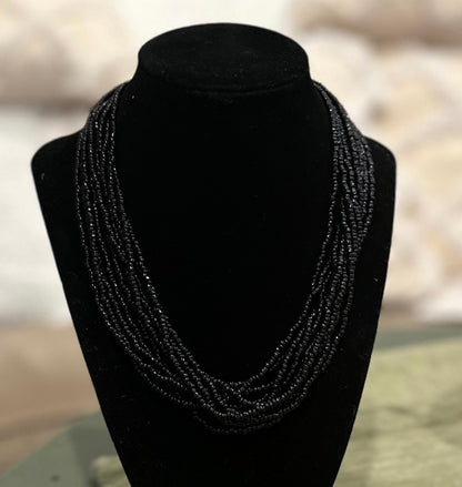 Trifari Black Seed Bead Necklace