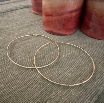 Gold Tone Hoop Texture Earrings