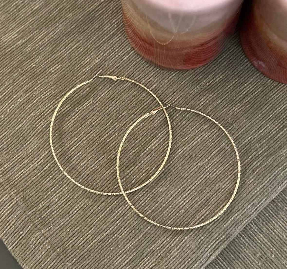 Gold Tone Hoop Texture Earrings