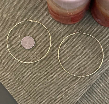 Gold Tone Hoop Texture Earrings