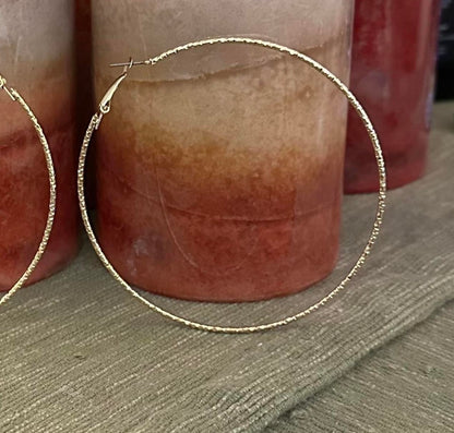 Gold Tone Hoop Texture Earrings