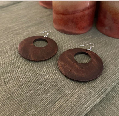 Wood Round Earrings