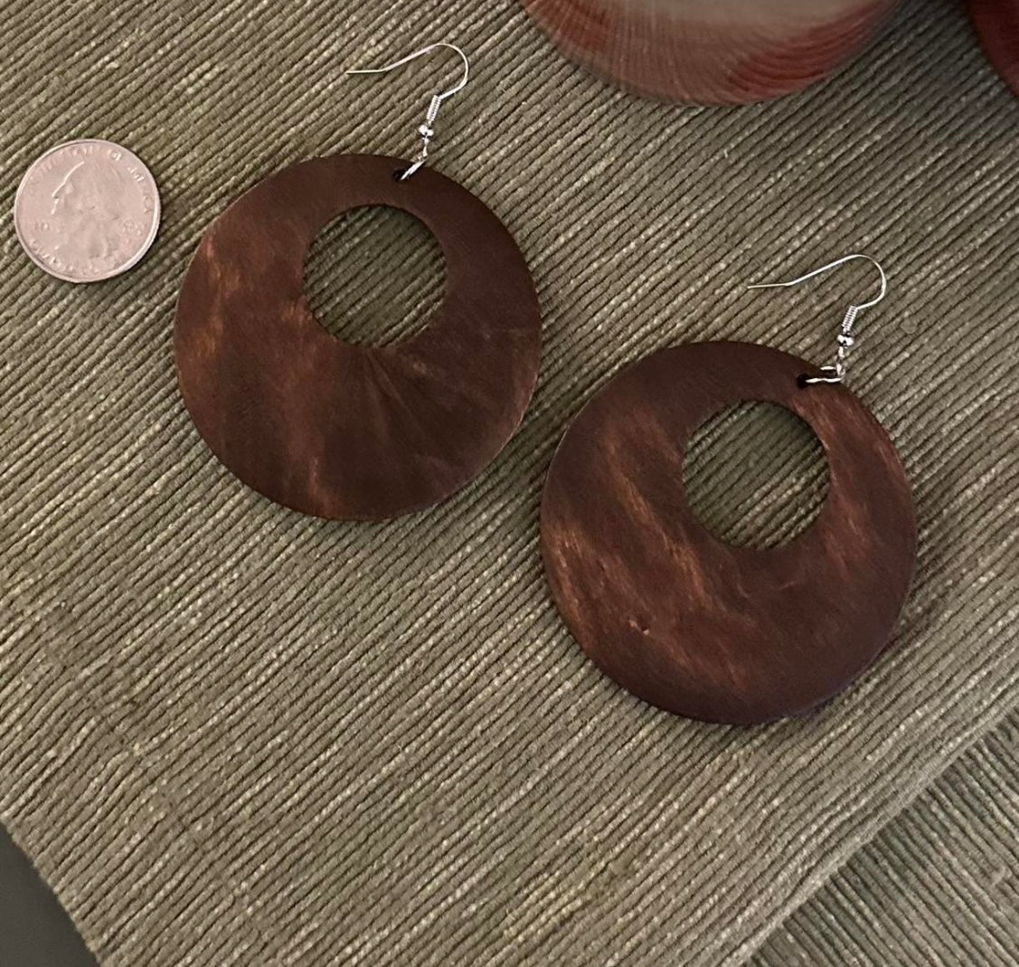 Wood Round Earrings