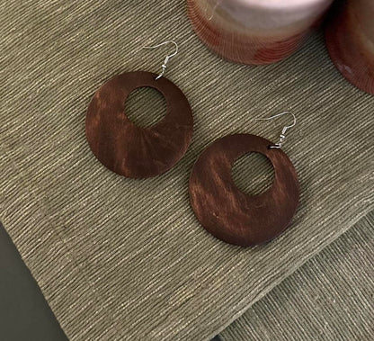 Wood Round Earrings