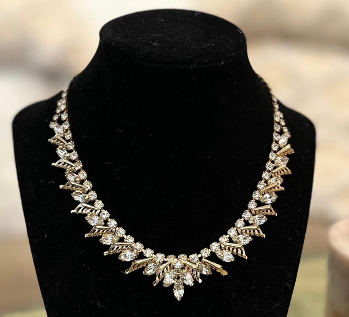 Gold Tone Clear Crystal Necklace