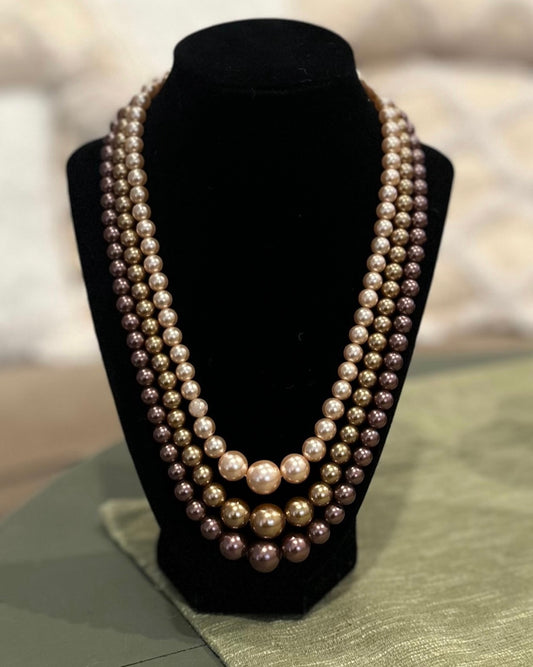 3 Strand Vintage Faux Pearl Necklace