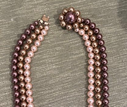 3 Strand Vintage Faux Pearl Necklace