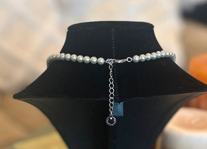 Grey Faux Pearl Rhinestone Necklace