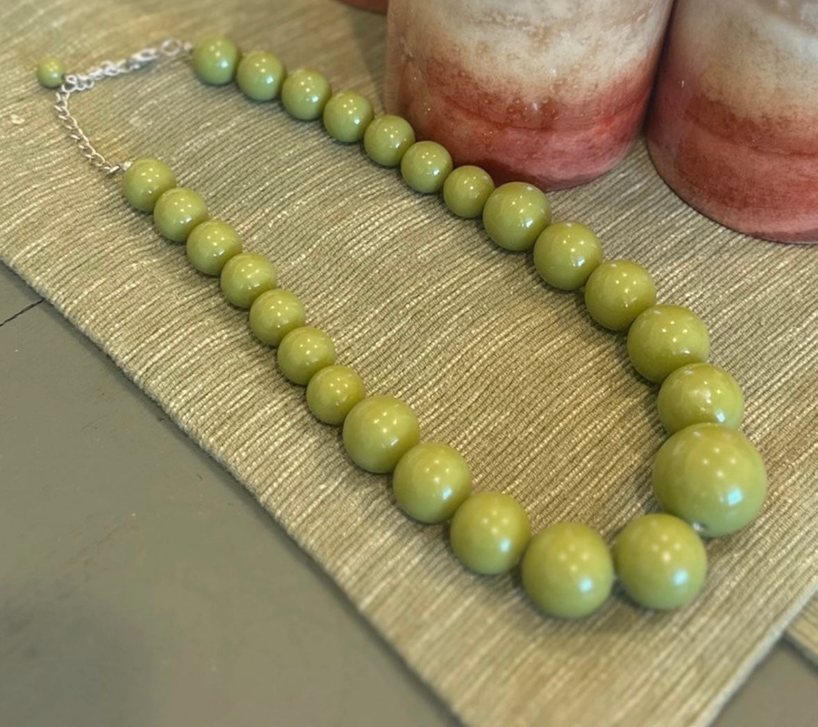 Vintage Olive Beaded Necklace