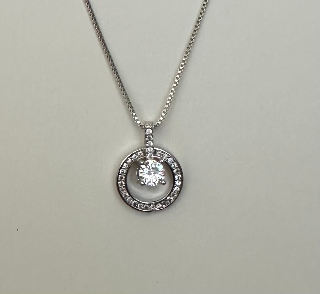 Silver Tone Halo Ring Pendant Necklace